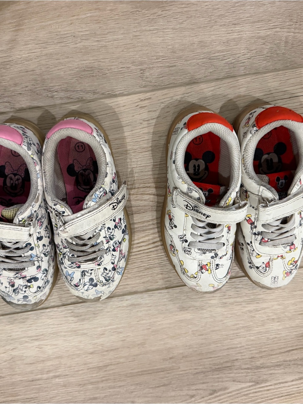 Disney Kids' White Mickey Mouse Sneakers with Pink and Red Accents